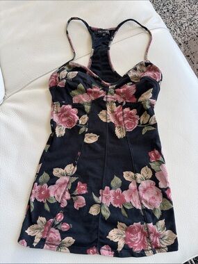 Talula Black Floral Racerback Tank with Pink Roses